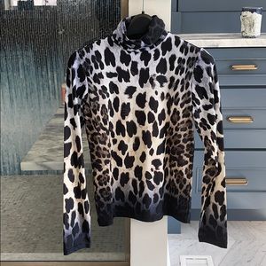 R13 mock turtleneck with blue ombré leopard print